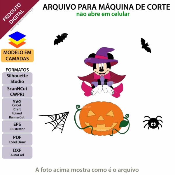 Topo de bolo Minnie Halloween Arquivo Silhouette, Arquivo ScanNCut, Arquivo SVG, DXF, Ai, Eps, PDF