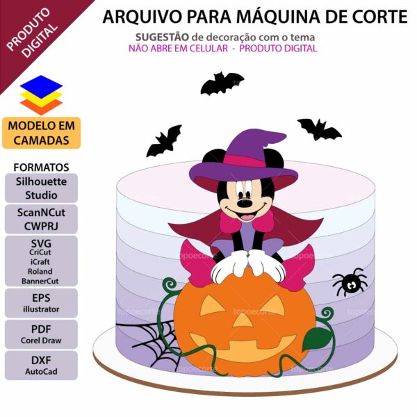 Topo de bolo Minnie Halloween Arquivo Silhouette, Arquivo ScanNCut, Arquivo SVG, DXF, Ai, Eps, PDF