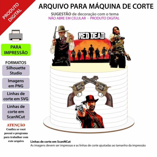 Topo de bolo, Red dead redemption Arquivo ScanNCut Red dead redemption,Arquivo silhouette studio Red dead redemption