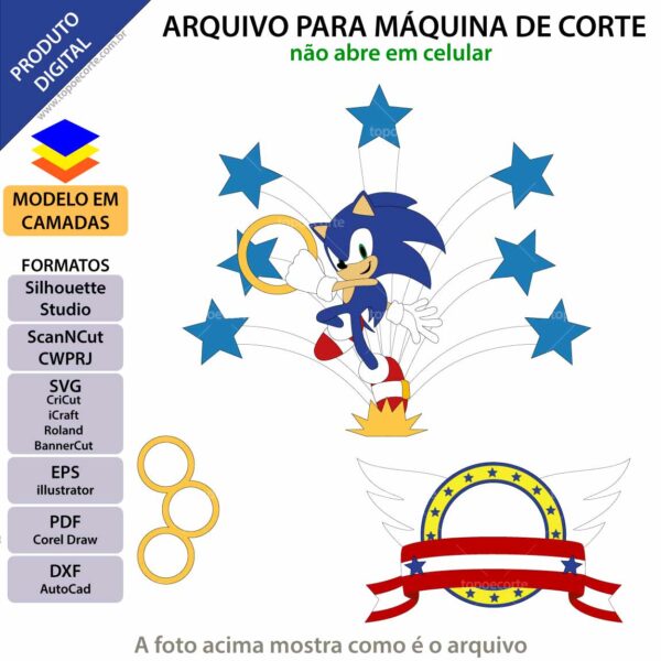 Topo de bolo Sonic Pulando Arquivo Silhouette, Arquivo ScanNCut, Arquivo SVG, DXF, Ai, Eps, PDF