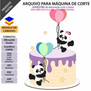 ARQUIVO Silhouette Studio para decoração de topo de bolo Pandinha balões e decoração de festas. Arquivo Scanncut, SVG, EPS, PDF e DXF.