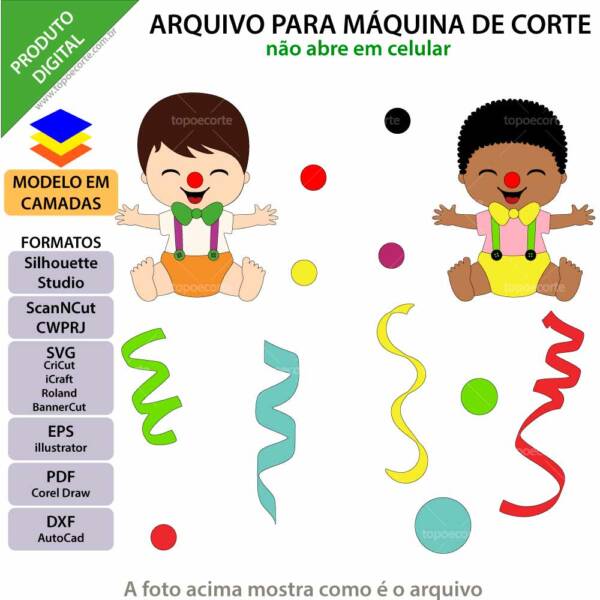Topo de bolo Carnaval Bebe Menino Arquivo Silhouette, Arquivo ScanNCut, Arquivo SVG, DXF, Ai, Eps, PDF