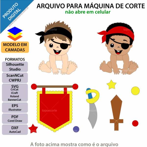 Topo de bolo Carnaval Bebê pirata Arquivo Silhouette, Arquivo ScanNCut, Arquivo SVG, DXF, Ai, Eps, PDF