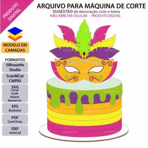 Topo de bolo Máscara de carnaval com penas Arquivo Silhouette, Arquivo ScanNCut, Arquivo SVG, DXF, Ai, Eps, PDF