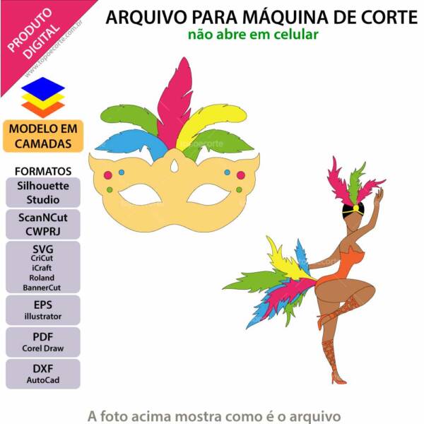 Topo de bolo Passista Carnaval Arquivo Silhouette, Arquivo ScanNCut, Arquivo SVG, DXF, Ai, Eps, PDF