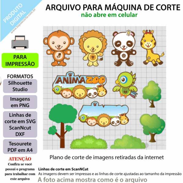 Topo de bolo, AnimaZoo Arquivo ScanNCut AnimaZoo,Arquivo silhouette studio AnimaZoo