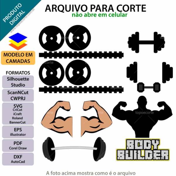 Topo de bolo Bodybuilder Arquivo Silhouette, Arquivo ScanNCut, Arquivo SVG, DXF, Ai, Eps, PDF