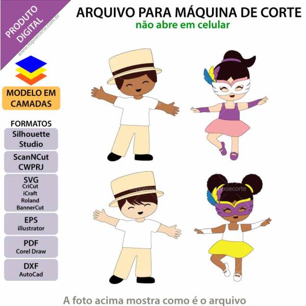 Topo de bolo Carnaval Casal Dançando Arquivo Silhouette, Arquivo ScanNCut, Arquivo SVG, DXF, Ai, Eps, PDF