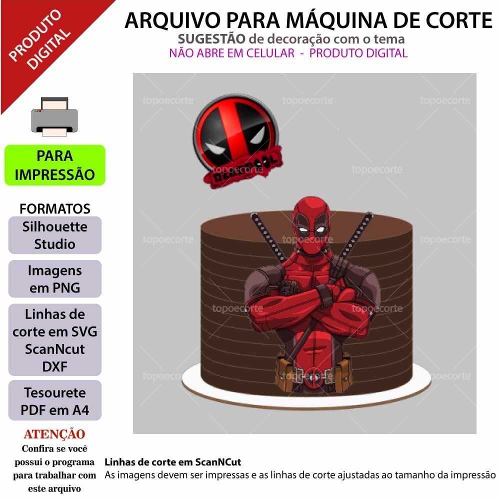 Topo de bolo, DeadPool Arquivo ScanNCut DeadPool,Arquivo silhouette studio DeadPool