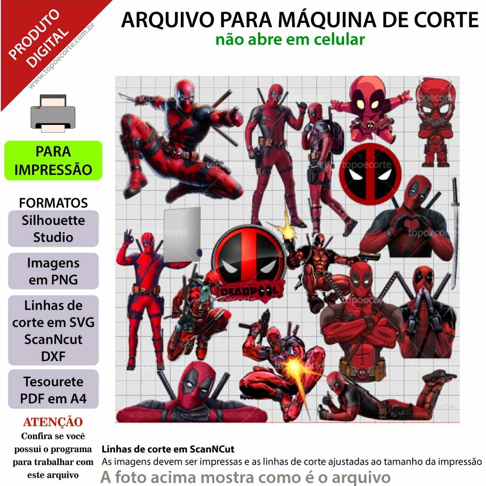 Topo de bolo, DeadPool Arquivo ScanNCut DeadPool,Arquivo silhouette studio DeadPool