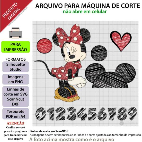 Topo de bolo Minnie Rabiscada Arquivo Silhouette, Arquivo ScanNCut, Arquivo SVG, DXF, Ai, Eps, PDF