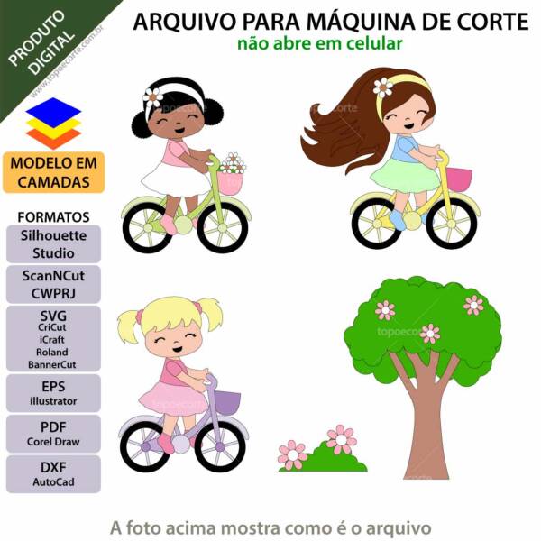 Topo de bolo Menina Bicicleta Arquivo Silhouette, Arquivo ScanNCut, Arquivo SVG, DXF, Ai, Eps, PDF