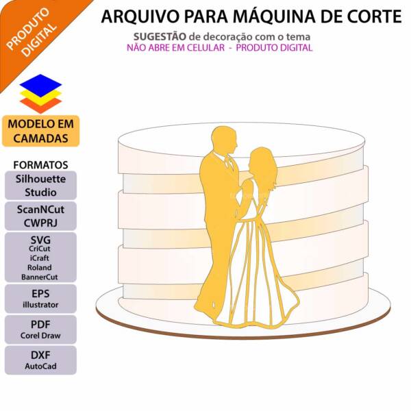 Topo de bolo Noivos Casamento Arquivo Silhouette, Arquivo ScanNCut, Arquivo SVG, DXF, Ai, Eps, PDF