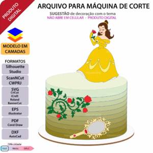 Topo de bolo Bela com rosa Arquivo Silhouette, Arquivo ScanNCut, Arquivo SVG, DXF, Ai, Eps, PDF