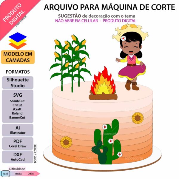 Topo de bolo Festa Junina menina dançando Arquivo Silhouette, Arquivo ScanNCut, Arquivo SVG, DXF, Ai, Eps, PDF