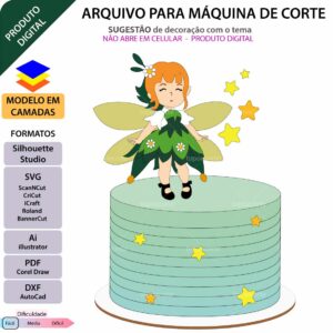 ARQUIVO Silhouette Studio para decoração de topo de bolo Fadinha vestido e decoração de festas. Arquivo Scanncut, SVG, EPS, PDF e DXF.