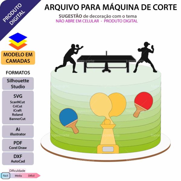 Topo de bolo Ping Pong Arquivo Silhouette, Arquivo ScanNCut, Arquivo SVG, DXF, Ai, Eps, PDF