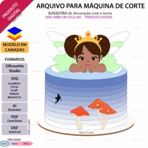 ARQUIVO Silhouette Studio para decoração de topo de bolo Bebê fadinha princesa e decoração de festas. Arquivo Scanncut, SVG, EPS, PDF e DXF.