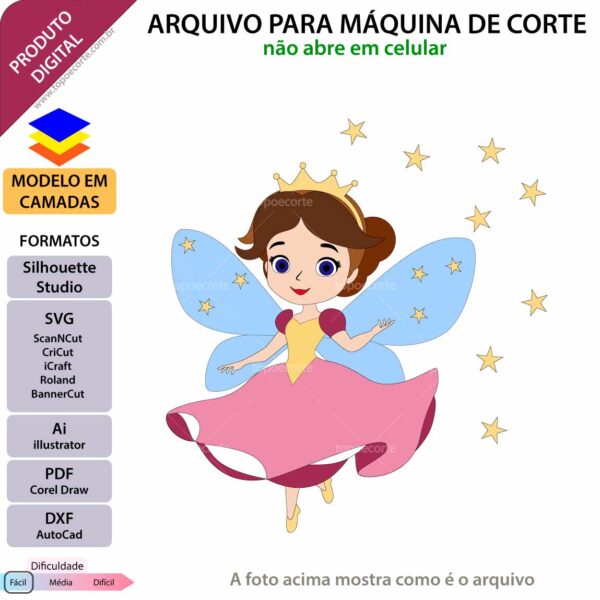 Topo de bolo Fadinha princesa Arquivo Silhouette, Arquivo ScanNCut, Arquivo SVG, DXF, Ai, Eps, PDF