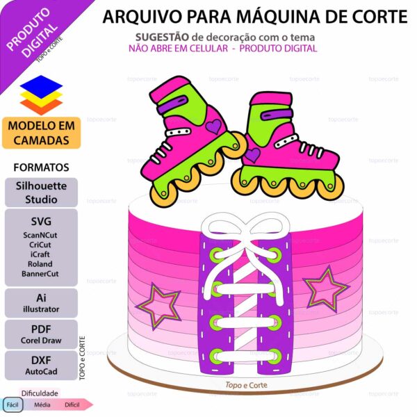 Topo de bolo Patins decoração Arquivo Silhouette, Arquivo ScanNCut, Arquivo SVG, DXF, Ai, Eps, PDF