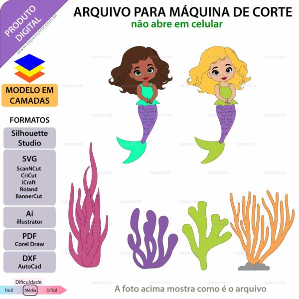 Topo de bolo, Sereia Menina Arquivo ScanNCut Sereia Menina,Arquivo silhouette studio Sereia Menina