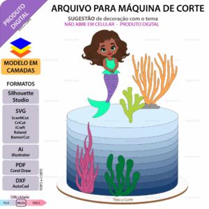 Topo de bolo, Sereia Menina Arquivo ScanNCut Sereia Menina,Arquivo silhouette studio Sereia Menina