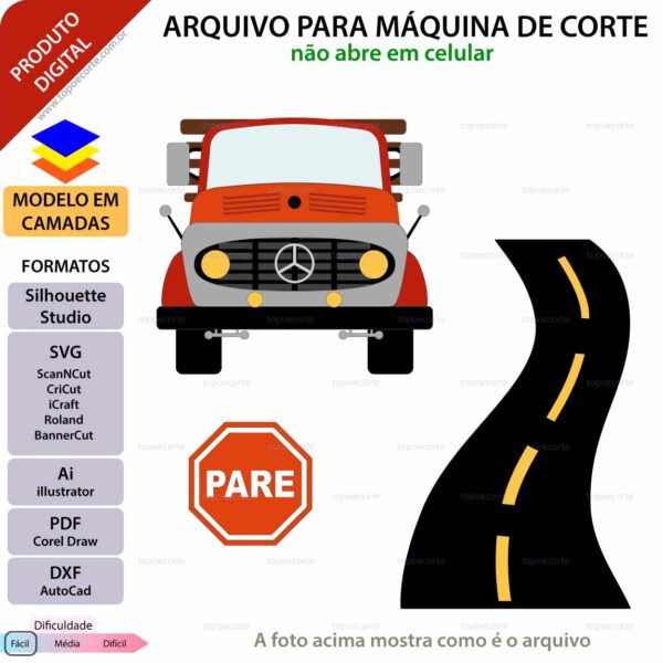 Topo de bolo Caminhão antigo Arquivo Silhouette, Arquivo ScanNCut, Arquivo SVG, DXF, Ai, Eps, PDF