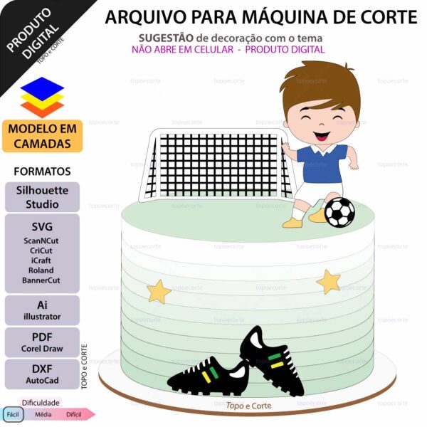 Topo de bolo Futebol Trave Arquivo Silhouette, Arquivo ScanNCut, Arquivo SVG, DXF, Ai, Eps, PDF