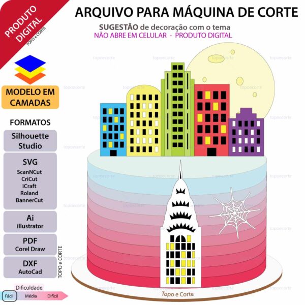 Topo de bolo Prédio em camadas Arquivo Silhouette, Arquivo ScanNCut, Arquivo SVG, DXF, Ai, Eps, PDF