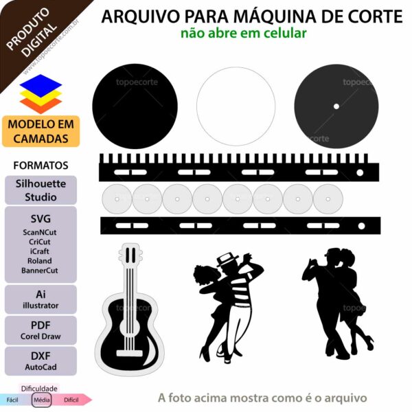 Topo de bolo Samba Pandeiro 3D Arquivo Silhouette, Arquivo ScanNCut, Arquivo SVG, DXF, Ai, Eps, PDF