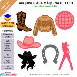 Topo de bolo Cowgirl Arquivo Silhouette, Arquivo ScanNCut, Arquivo SVG, DXF, Ai, Eps, PDF