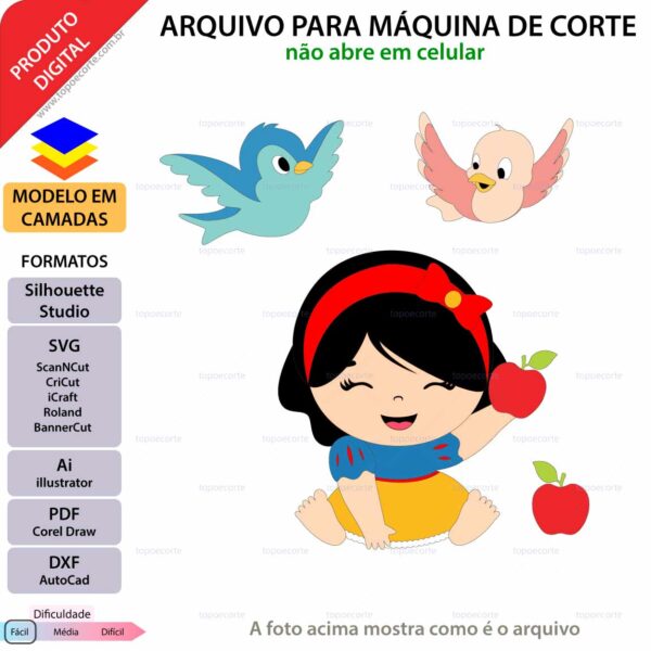 Topo de bolo Branca de neve Bebe Arquivo Silhouette, Arquivo ScanNCut, Arquivo SVG, DXF, Ai, Eps, PDF