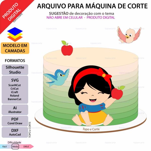 Topo de bolo Branca de neve Bebe Arquivo Silhouette, Arquivo ScanNCut, Arquivo SVG, DXF, Ai, Eps, PDF