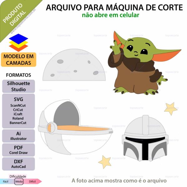 Topo de bolo Grogu Yoda Baby Arquivo Silhouette, Arquivo ScanNCut, Arquivo SVG, DXF, Ai, Eps, PDF