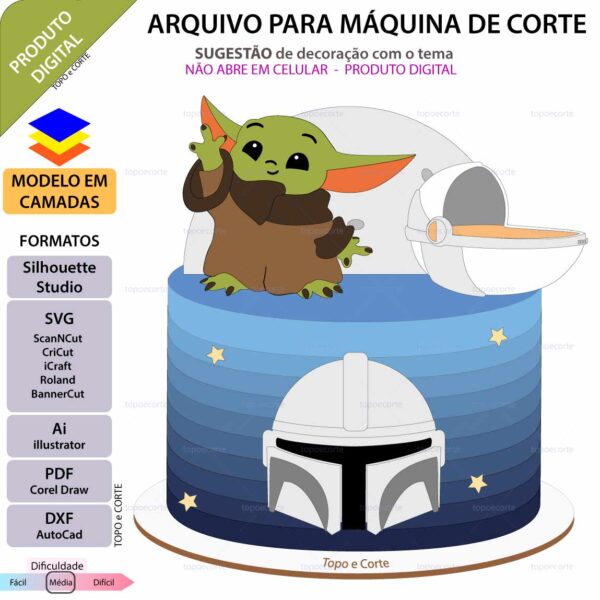 Topo de bolo Grogu Yoda Baby Arquivo Silhouette, Arquivo ScanNCut, Arquivo SVG, DXF, Ai, Eps, PDF