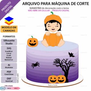 Topo de bolo Halloween Bebê abobora Arquivo Silhouette, Arquivo ScanNCut, Arquivo SVG, DXF, Ai, Eps, PDF