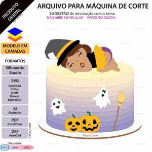 Topo de bolo Halloween Bebê bruxinha Arquivo Silhouette, Arquivo ScanNCut, Arquivo SVG, DXF, Ai, Eps, PDF