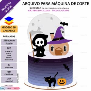 Topo de bolo Halloween Caveirinha casinha Arquivo Silhouette, Arquivo ScanNCut, Arquivo SVG, DXF, Ai, Eps, PDF