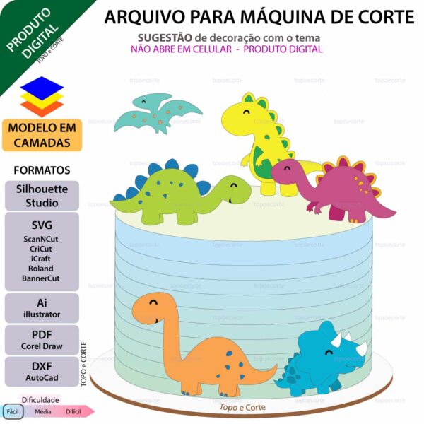 Topo de bolo Dino camadas baby Arquivo Silhouette, Arquivo ScanNCut, Arquivo SVG, DXF, Ai, Eps, PDF