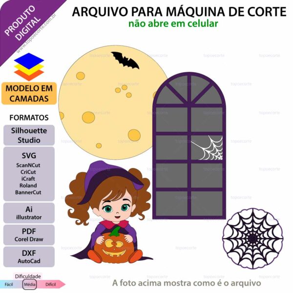 Topo de bolo Halloween Bruxinha Abóbora Arquivo Silhouette, Arquivo ScanNCut, Arquivo SVG, DXF, Ai, Eps, PDF