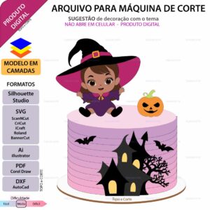 Topo de bolo Halloween Bruxinha Baby Arquivo Silhouette, Arquivo ScanNCut, Arquivo SVG, DXF, Ai, Eps, PDF