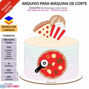 Topo de bolo Pizza e Pipoca Arquivo Silhouette, Arquivo ScanNCut, Arquivo SVG, DXF, Ai, Eps, PDF