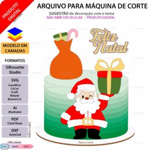 Molde de caixa Papai Noel com Presente arquivo para Silhouette Studio, SVG, DXF, Cricut, Scanncut, Foison