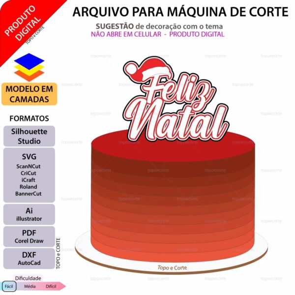 Topo de bolo Feliz Natal Gorro Arquivo Silhouette, Arquivo ScanNCut, Arquivo SVG, DXF, Ai, Eps, PDF