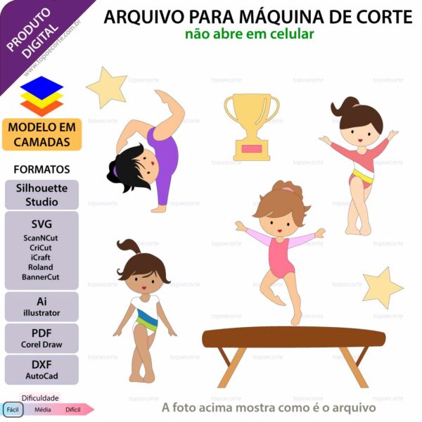 Topo de bolo Ginástica camadas Arquivo Silhouette, Arquivo ScanNCut, Arquivo SVG, DXF, Ai, Eps, PDF