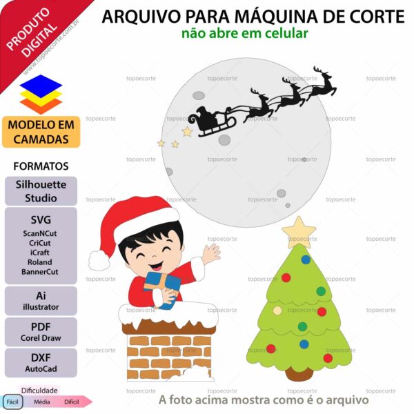 Topo de bolo Natal - Bebê na chaminé Arquivo Silhouette, Arquivo ScanNCut, Arquivo SVG, DXF, Ai, Eps, PDF