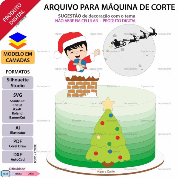 Topo de bolo Natal - Bebê na chaminé Arquivo Silhouette, Arquivo ScanNCut, Arquivo SVG, DXF, Ai, Eps, PDF