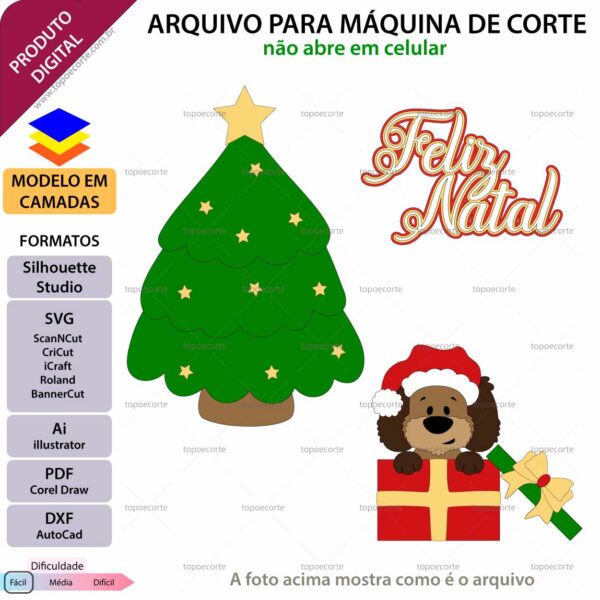 Topo de bolo Natal Doguinho Arquivo Silhouette, Arquivo ScanNCut, Arquivo SVG, DXF, Ai, Eps, PDF