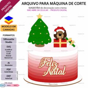 Topo de bolo Natal Doguinho Arquivo Silhouette, Arquivo ScanNCut, Arquivo SVG, DXF, Ai, Eps, PDF