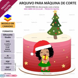 Topo de bolo Natal - Menina com presente Arquivo Silhouette, Arquivo ScanNCut, Arquivo SVG, DXF, Ai, Eps, PDF